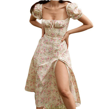 Ladies Flower Puff Sleeve Midi Dress Ivyshape
