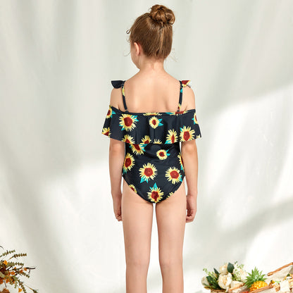 Girls' One-Piece Swimsuit with Floral Pattern and Ruffle Detail Ivyshape