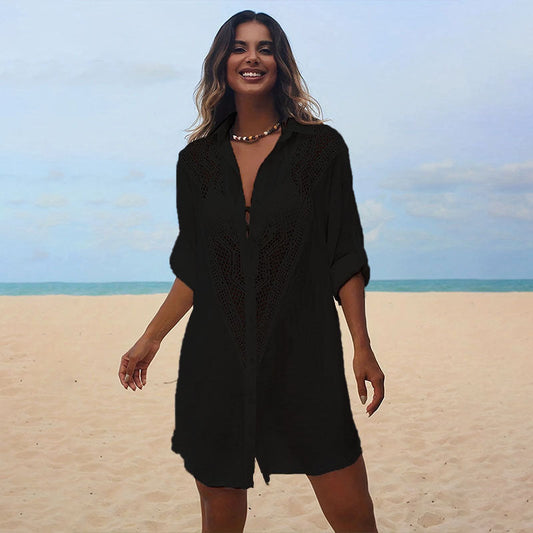 Women's beach shirt with elegant crochet accents and casual cut Ivyshape