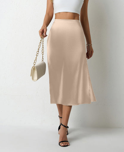 Women's Flowing Midi Skirt with Flared Hem and High Waist Ivyshape