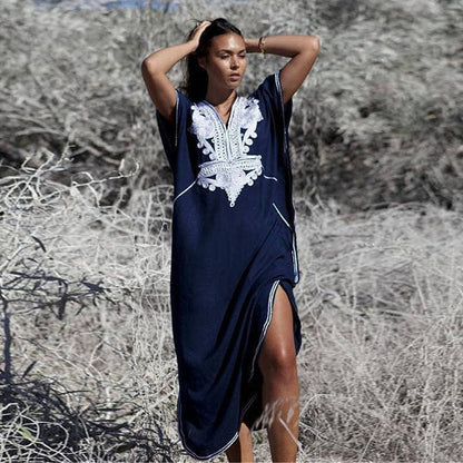 Women's Elegant Beach Kaftan with Intricate Embroidery Ivyshape