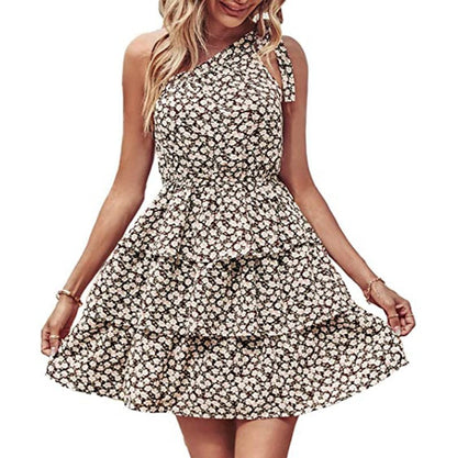 Women's Flowing Summer Dress with Asymmetrical Strap Ivyshape