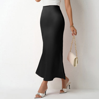 Ladies satin maxi skirt with elegant silhouette and high waistband Ivyshape