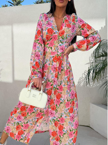 Ladies Midi dress with button details and voluminous sleeves Ivyshape
