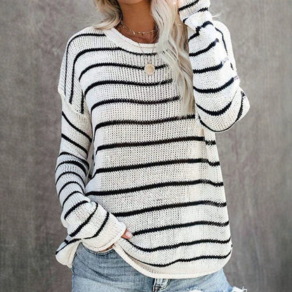 Women's casual knitted sweater with a loose fit and stripe pattern Ivyshape