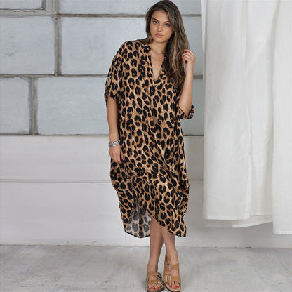 Ladies beach dress with elegant leopard pattern and modern cut Ivyshape