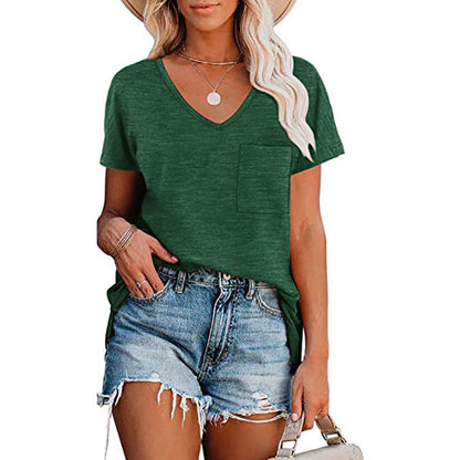 Women's V-shaped casual T-shirt with chest pocket and relaxed fit Ivyshape