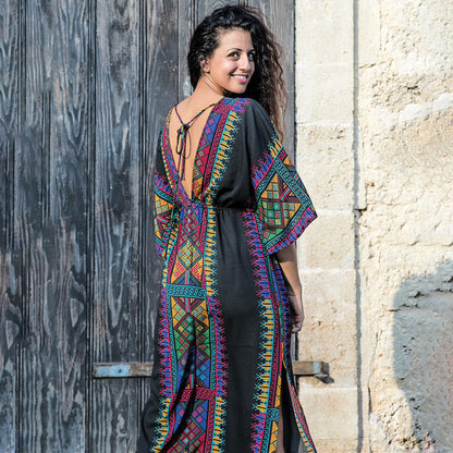 Women Boho-Style Maxi Dress with Colorful Embroidery Ivyshape
