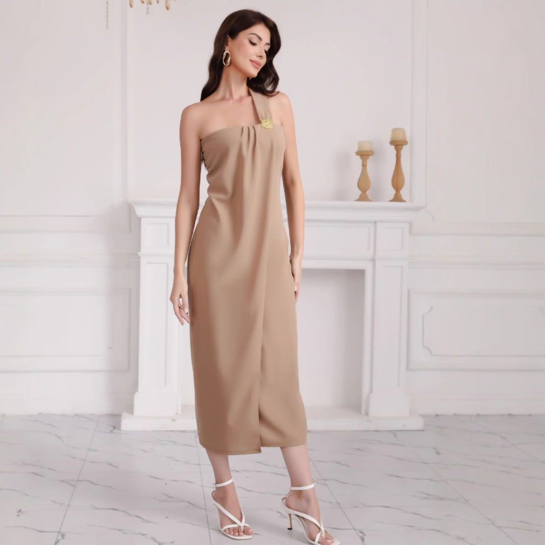Women Minimalist One-Shoulder Midi Dress Ivyshape