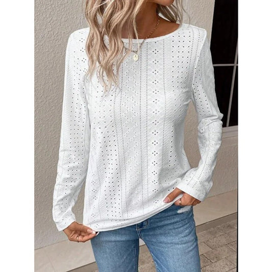 Women's Long Sleeve Shirt with Fine Lace Embroidery Ivyshape