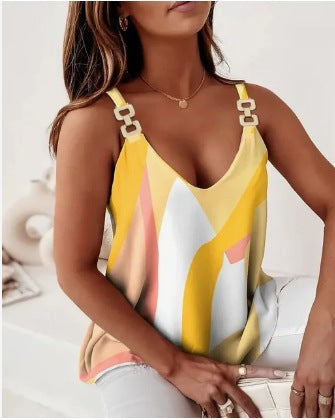 Women's striped satin cami top with statement straps Ivyshape
