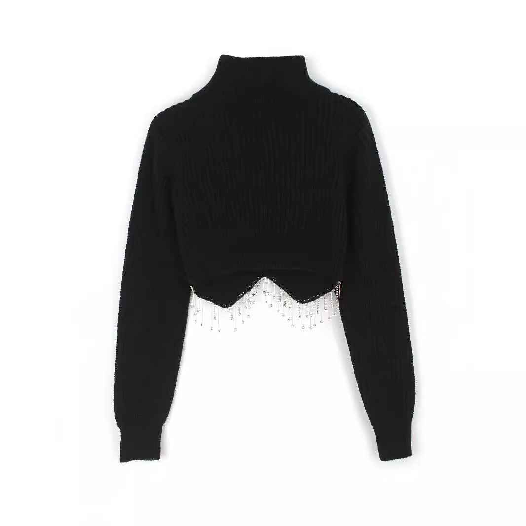 Women's fashionable turtleneck sweater with glittering embellishments Ivyshape