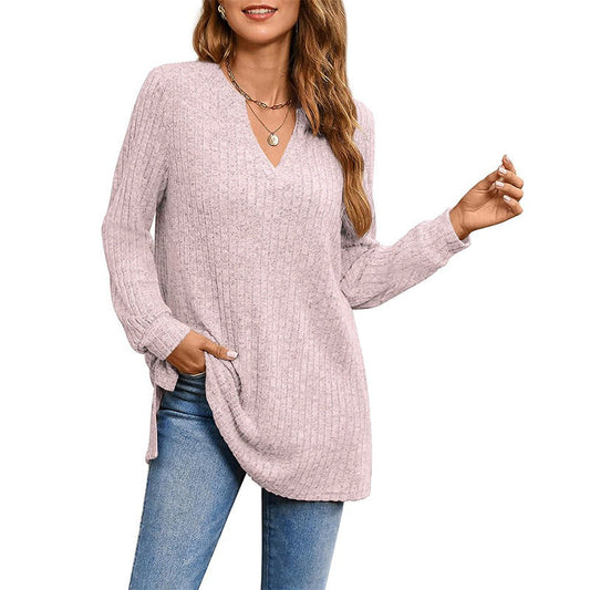 Women’s knitted sweater with side welt pocket and V-neck Ivyshape