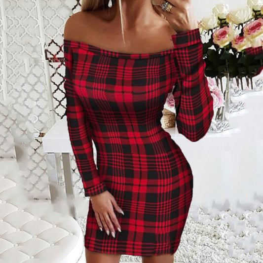 Women's Off-Shoulder Christmas Dress with Sparkling Appliques and Festive Print Ivyshape