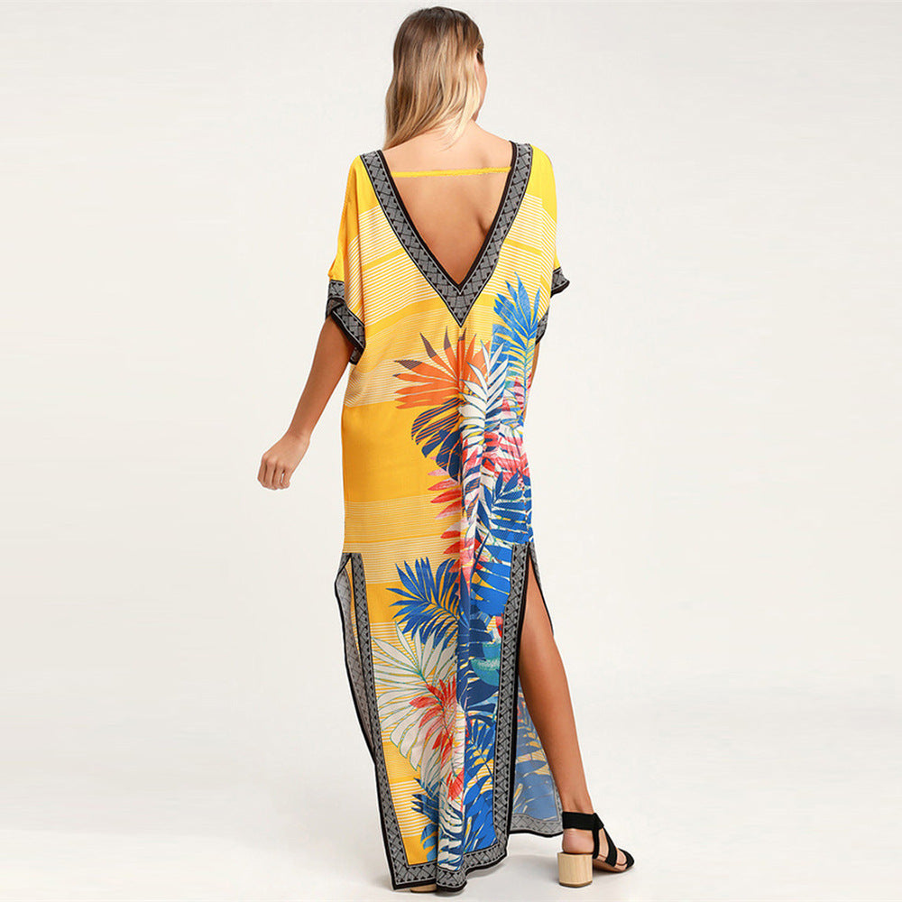 Women’s Maxi Kaftan with colorful pattern print and side slits Ivyshape