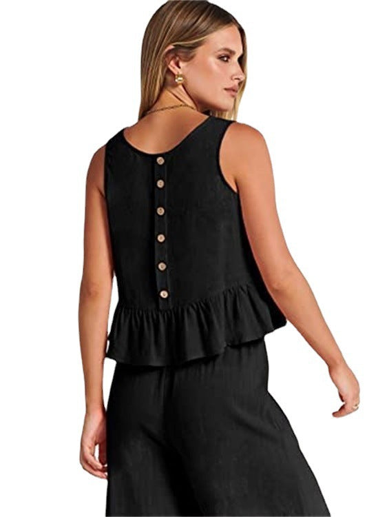 Women's casual jumper with voluminous ruffle hem and wide leg Ivyshape