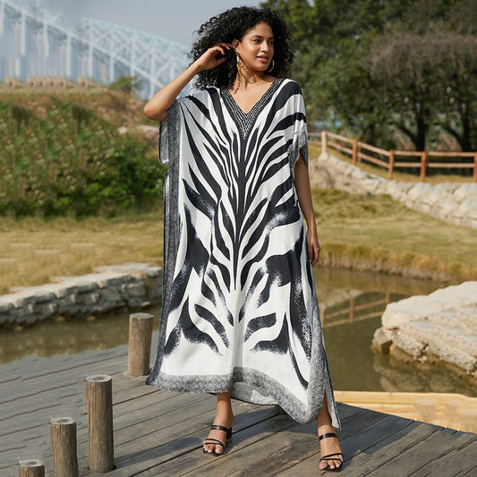 Women's elegant kaftan with artistic zebra pattern Ivyshape