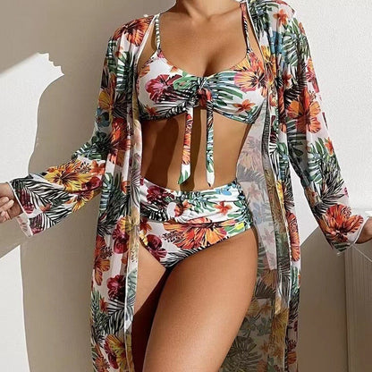 Women's beach kimono with floral pattern and side slit Ivyshape