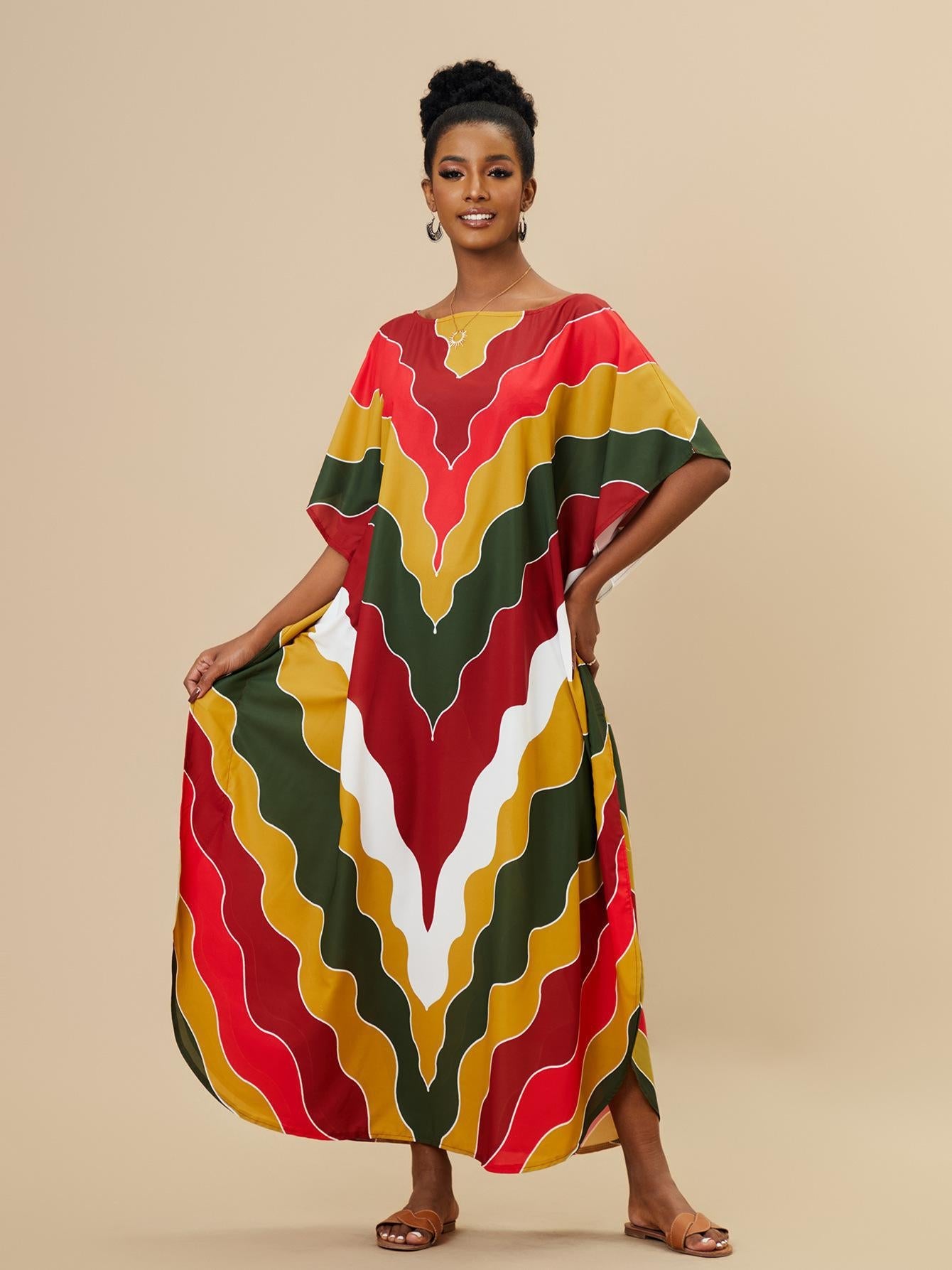 Women's kaftan with modern wave design and wide-cut sleeves Ivyshape