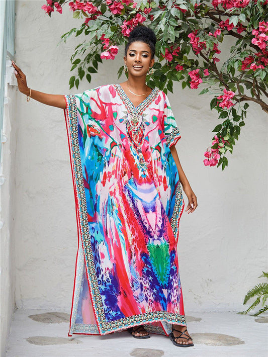 Women's beach kaftan with intricate pattern and elegant embellishments Ivyshape