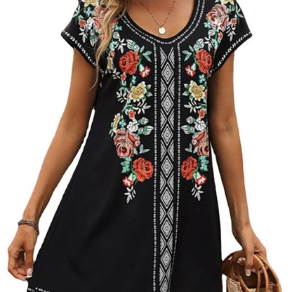Women's Summer Tunic Dress with Floral Embroidery Ivyshape