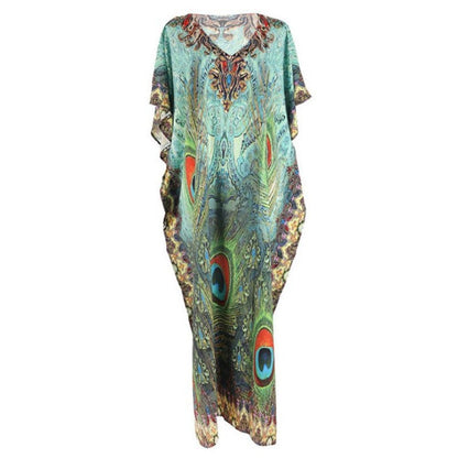 Ladies Kaftan with artistic peacock motif Ivyshape