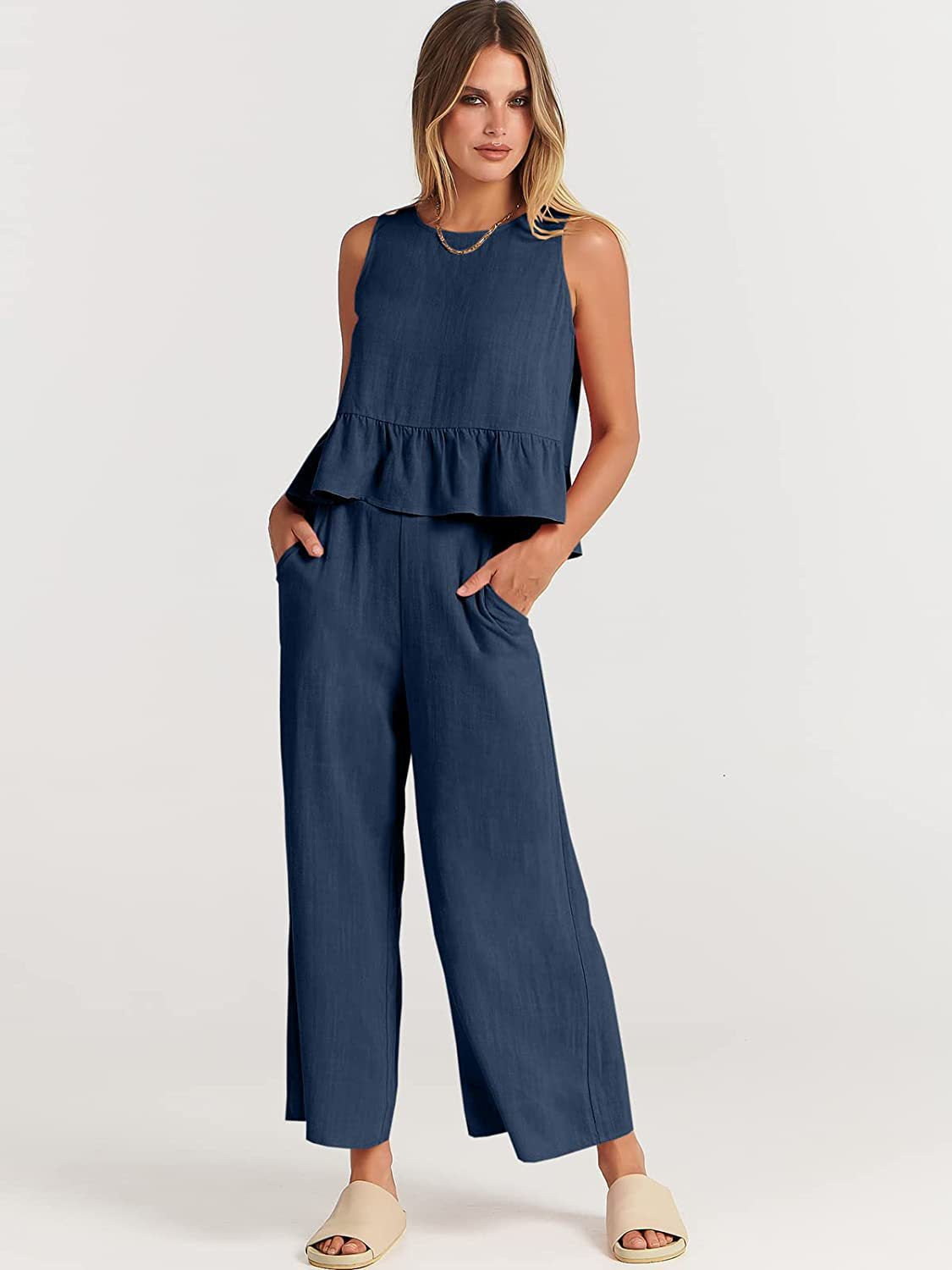 Women's casual jumper with voluminous ruffle hem and wide leg Ivyshape