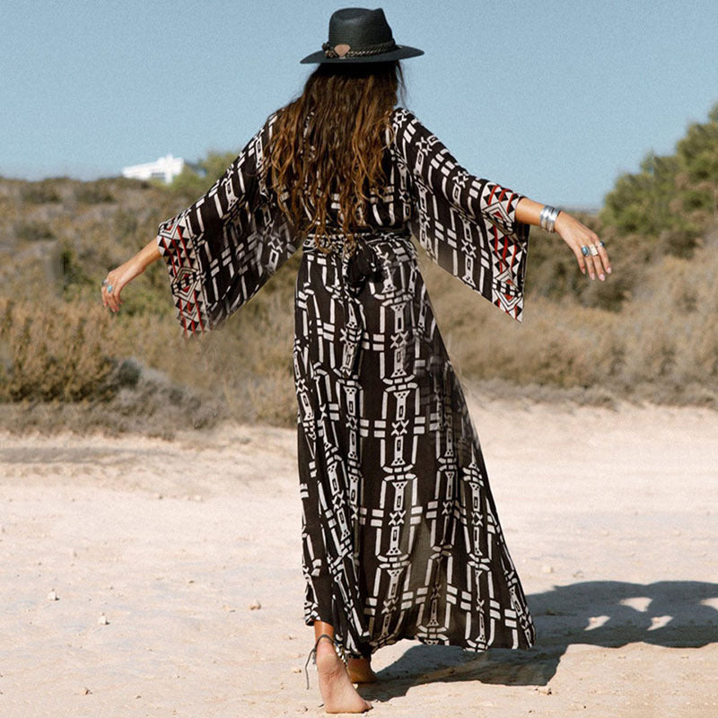 Ladies Maxi Kaftan with elegant ethnic design and deep slits Ivyshape