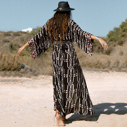 Ladies Maxi Kaftan with elegant ethnic design and deep slits Ivyshape
