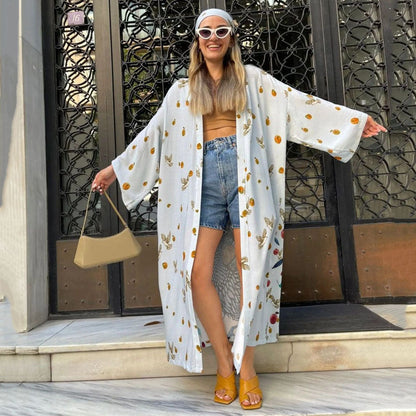 Ladies airy kimono coat with floral design Ivyshape