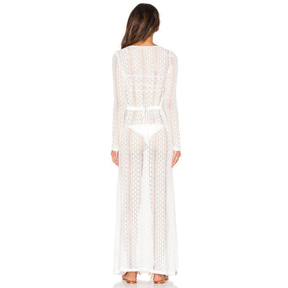 Women's transparent beach cover-up with delicate crochet patterns Ivyshape