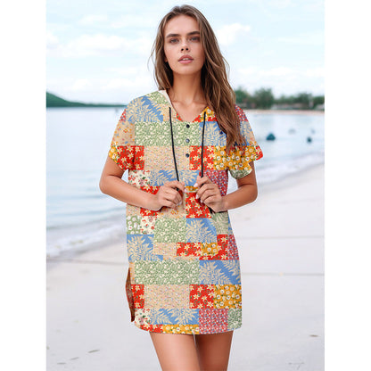 Women’s casual beach dress with cheerful patchwork design Ivyshape