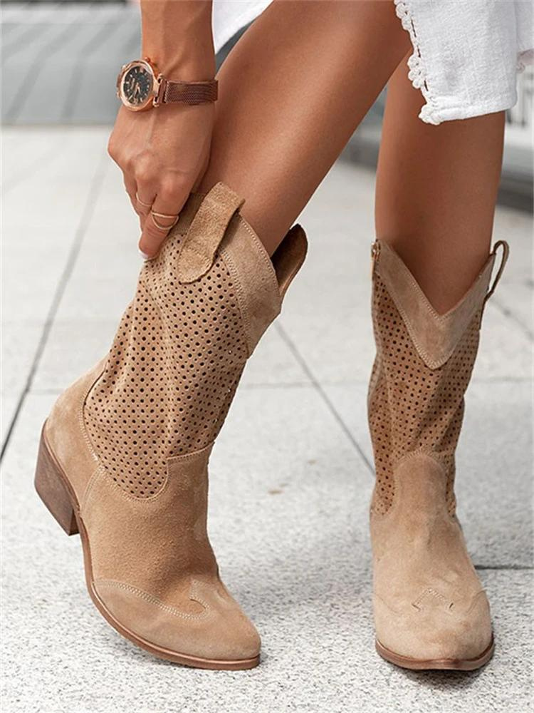 Alba - White perforated cowboy boots for fresh, modern style