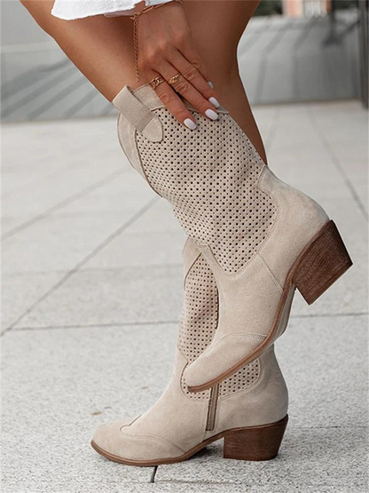 Alba - White perforated cowboy boots for fresh, modern style