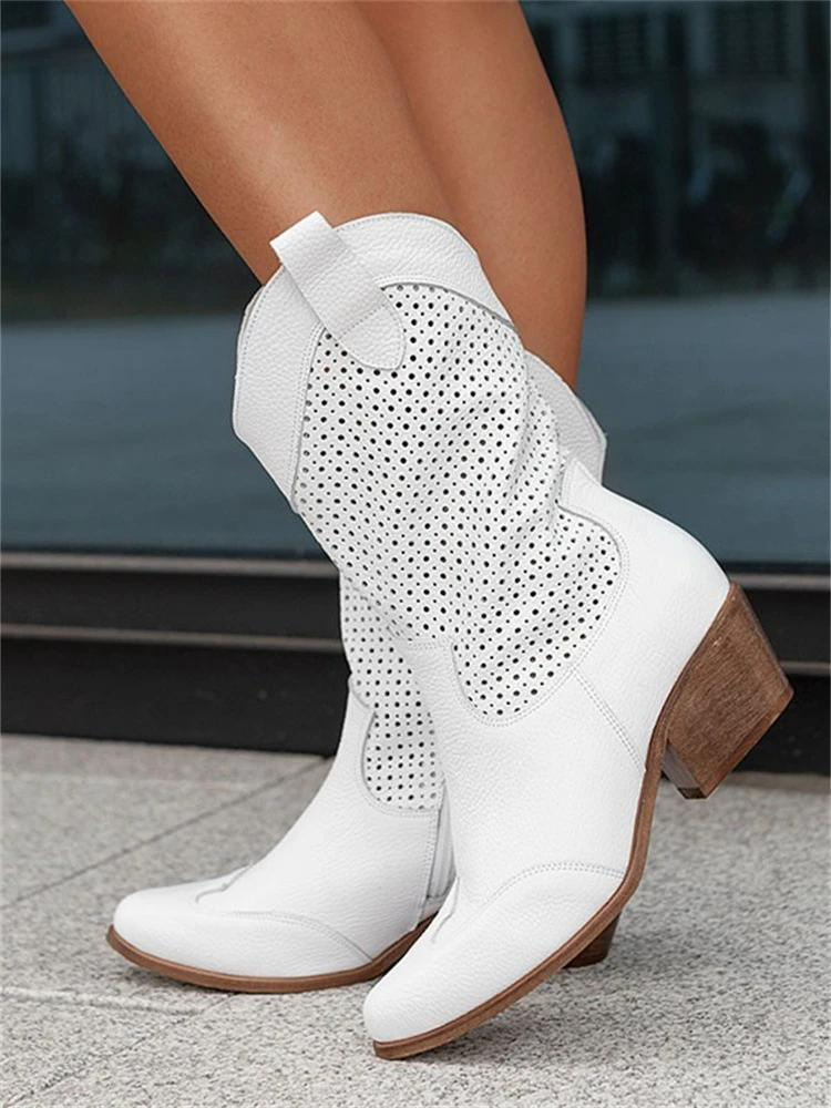 Alba - White perforated cowboy boots for fresh, modern style