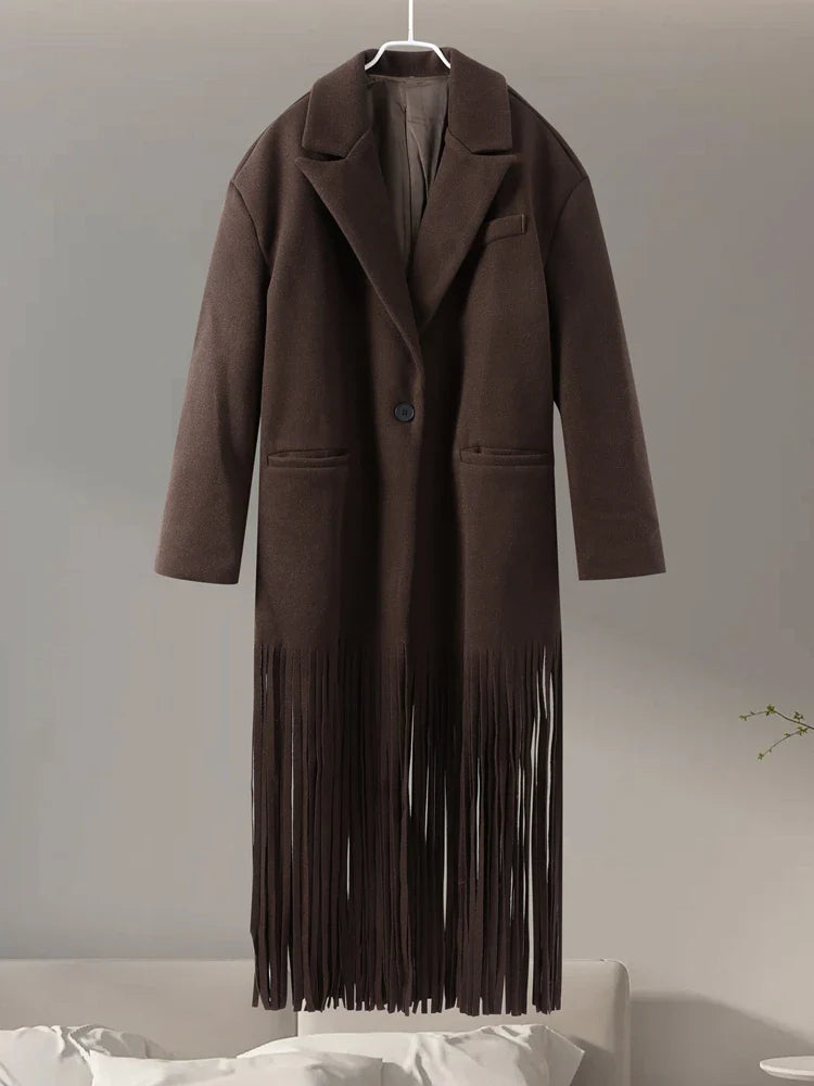 Azure | Cappotto Lungo con Frange in Stile Western Chic
