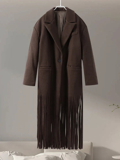 Azure | Cappotto Lungo con Frange in Stile Western Chic
