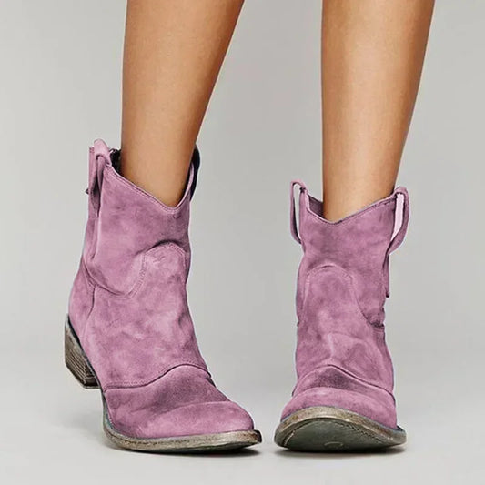 Lunara™ | Suede Western Ankle Boots