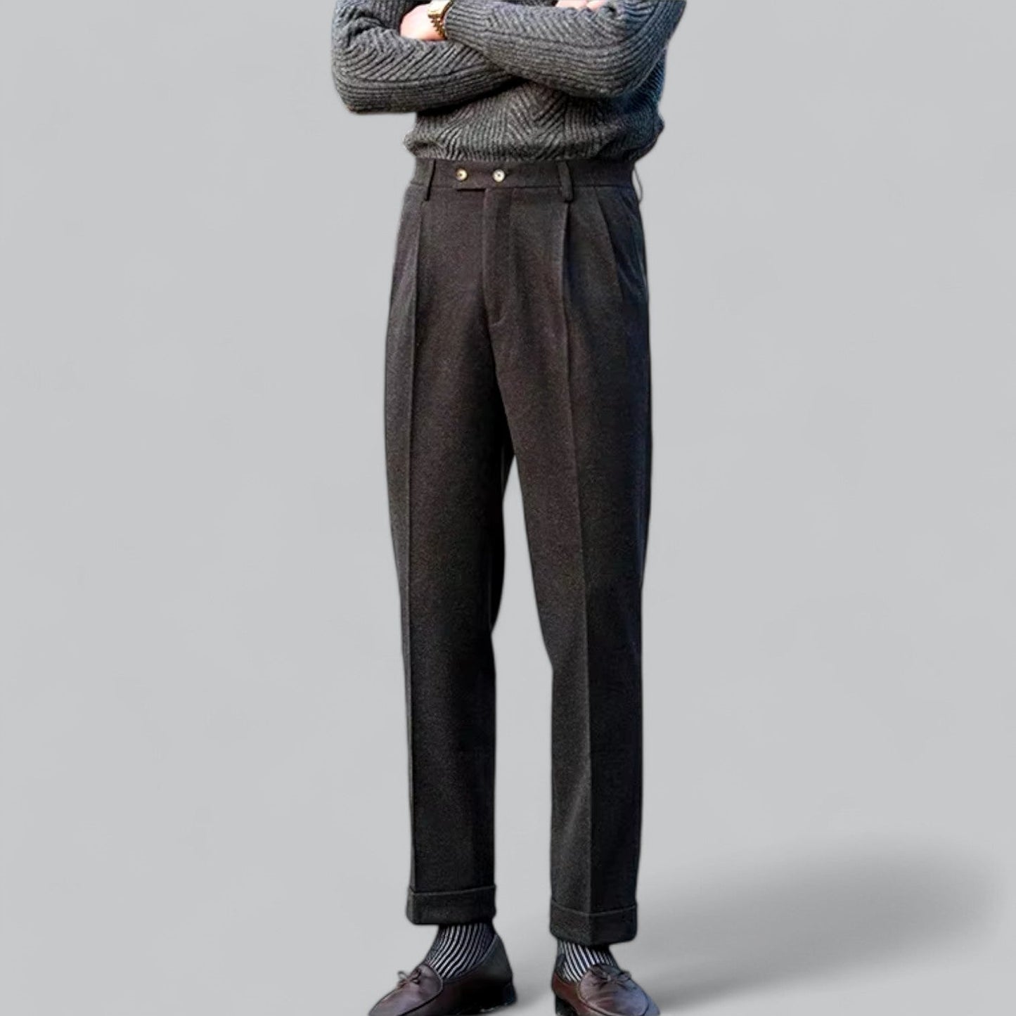 Howard | Pantaloni Eleganti a Vita Alta con Risvolto