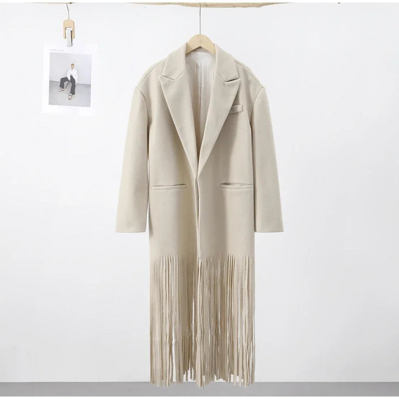 Azure | Cappotto Lungo con Frange in Stile Western Chic