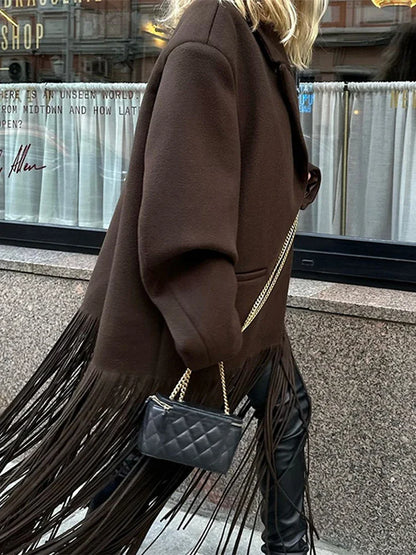 Azure | Cappotto Lungo con Frange in Stile Western Chic