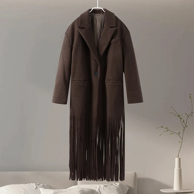 Azure | Cappotto Lungo con Frange in Stile Western Chic