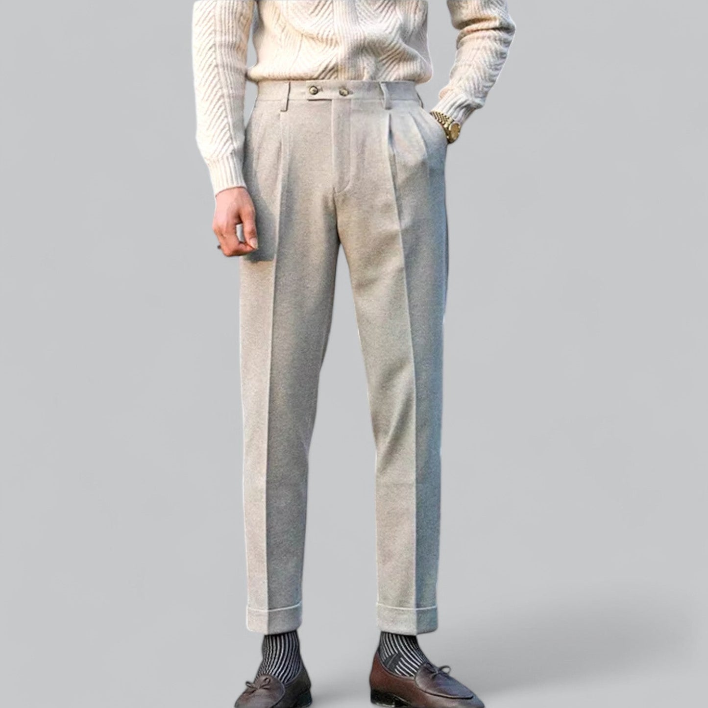 Howard | Pantaloni Eleganti a Vita Alta con Risvolto