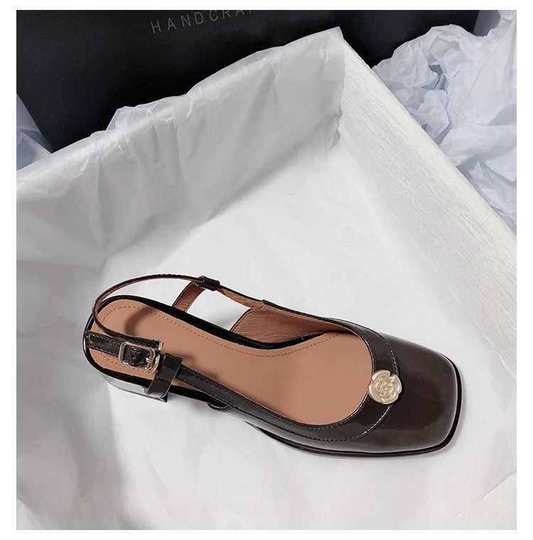 Roselle™ | Patent Slingback Emblem Heels