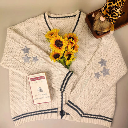 Milva | Elegante cardigan vintage in maglia con stampa a stelle