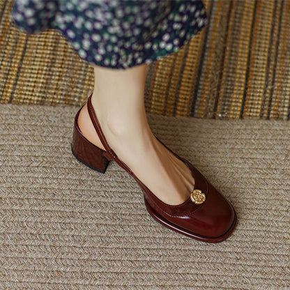 Roselle™ | Patent Slingback Emblem Heels