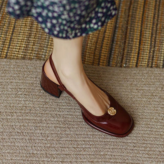 Roselle™ | Patent Slingback Emblem Heels