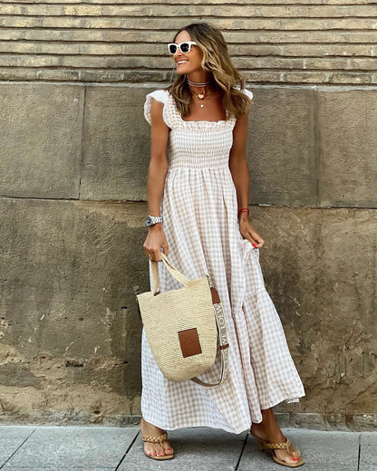 Sabrina - Maxi dress with square print for an elegant spring