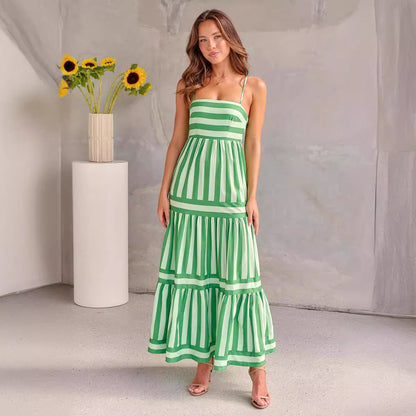 Sabrina - Green striped maxi dress with style and freshness