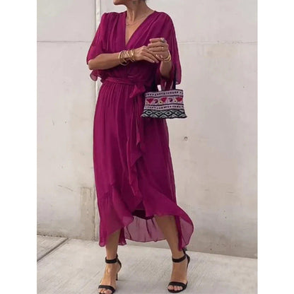 Sabrina - Flowing V-neck dress with adjustable belt